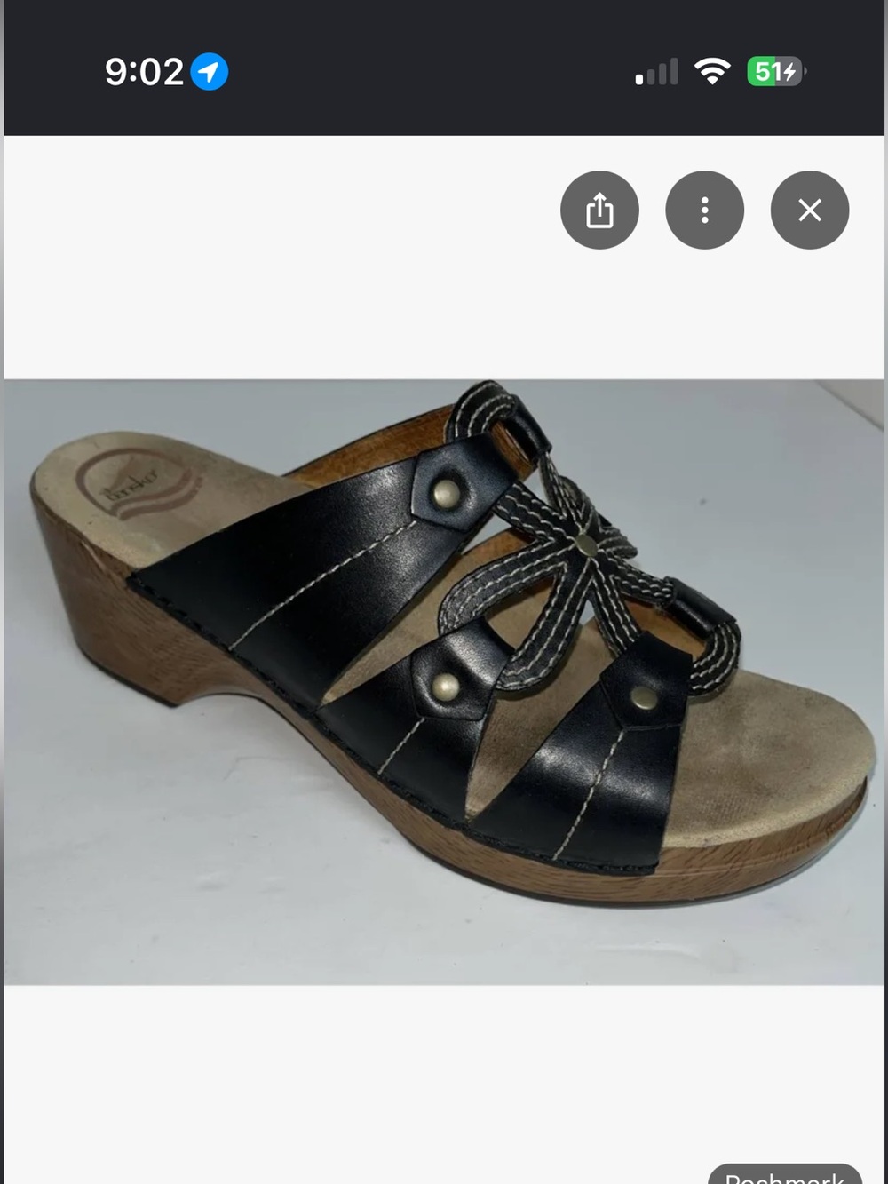 Dansko Serena Black Leather Wedge Sandals Women’s 39 8.5/9